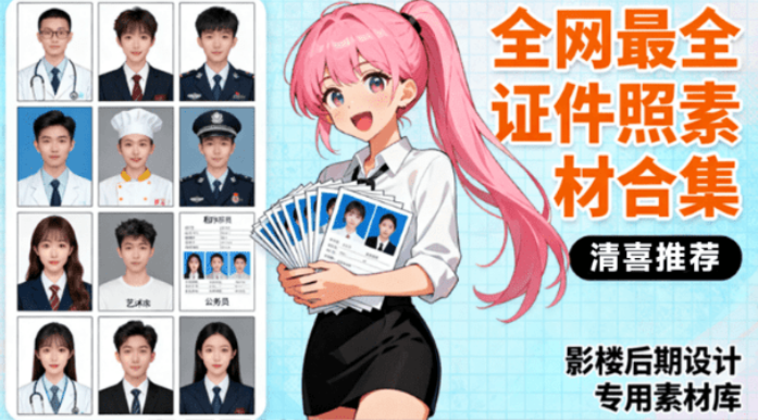 全网最全版本！证件照素材合集，近40GB素材文件，涵盖男女儿童结婚、海马体、形象照、五官全套素材-FreeDw资源库