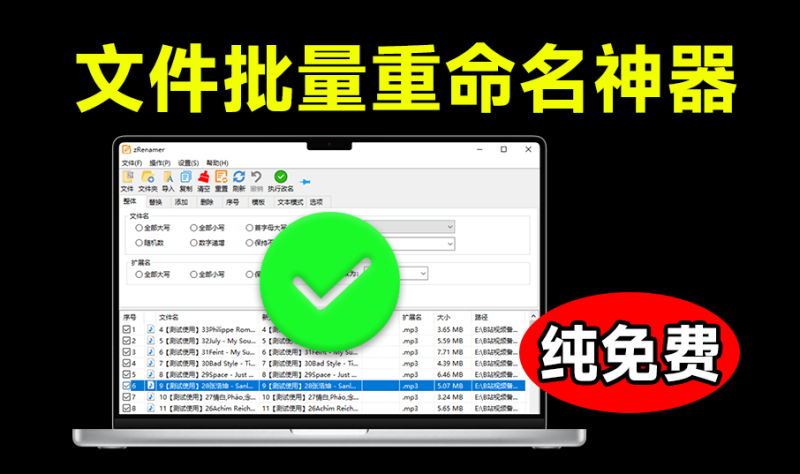 【11.22】体积仅3M大小，批量文件重命名神器，支持拖拽改名，完全免费绿色无广告使用！zRenamer绿色版-FreeDw资源库