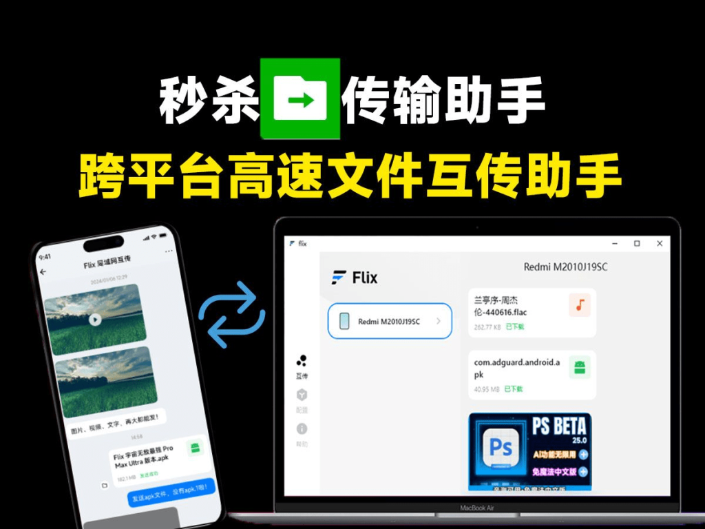 像聊天进行文件传输！不限速免流量文件传输工具，局域网文件互传工具，支持多设备纯免费使用 Flix快传-FreeDw资源库